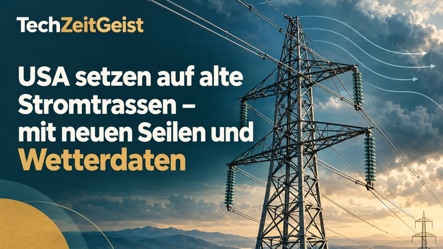 Magazincollage mit Stromtrassen und der vollständigen Artikelüberschrift.