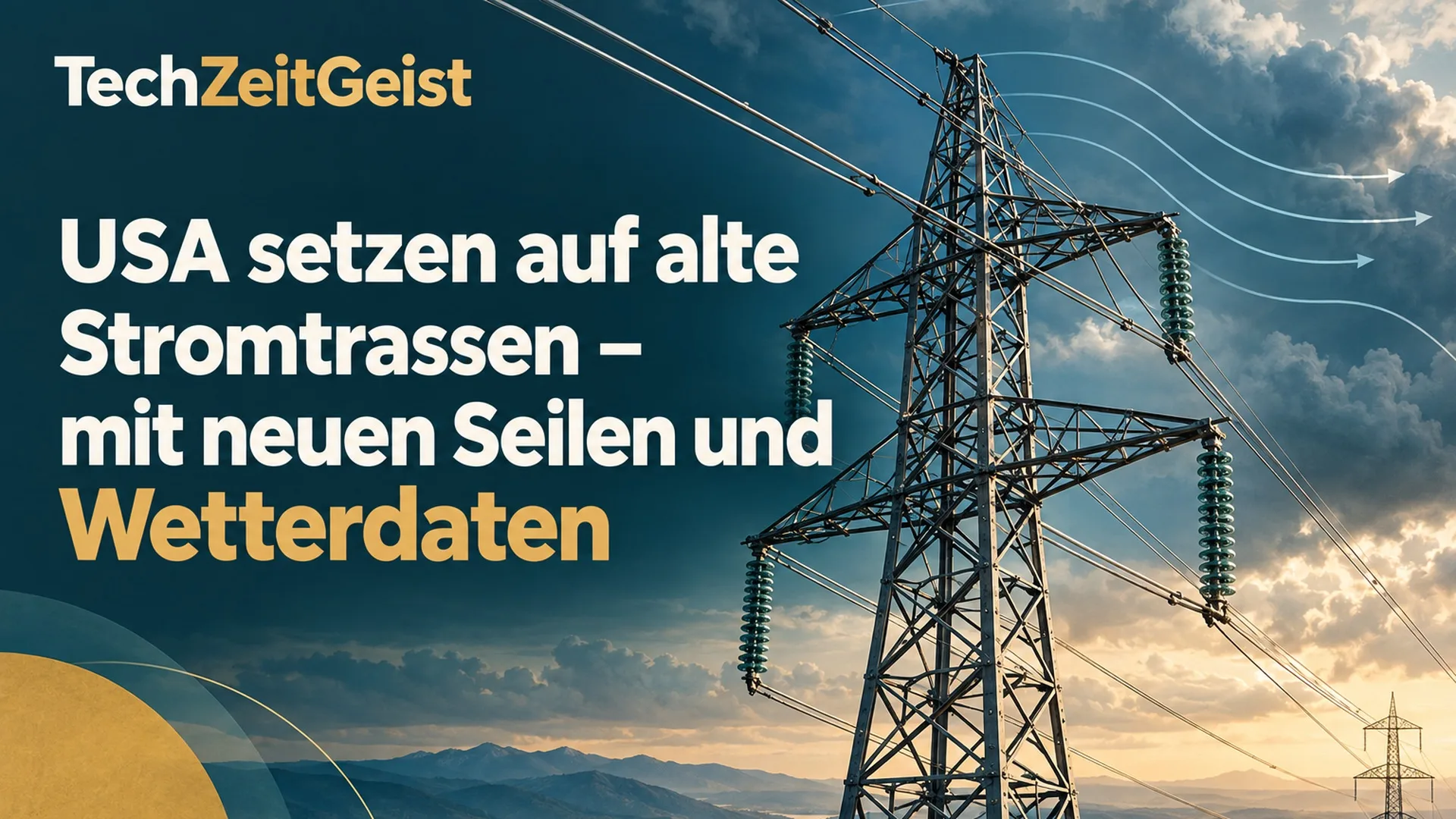 Magazincollage mit Stromtrassen und der vollständigen Artikelüberschrift.