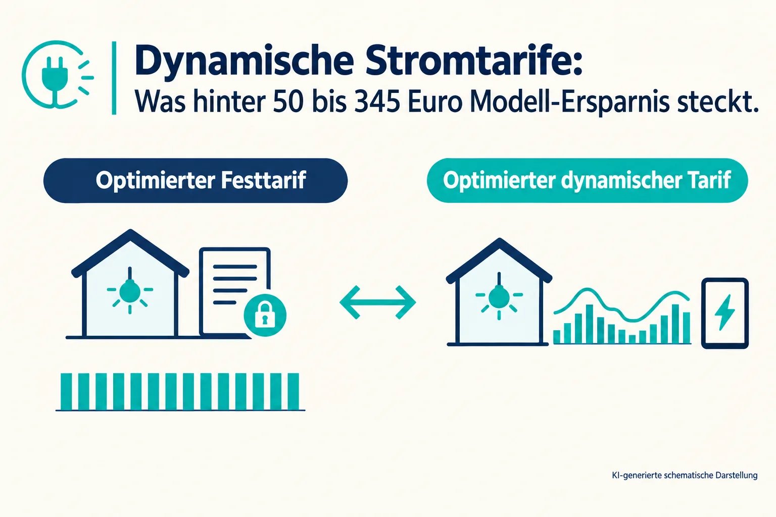 Zwei Haushaltsmodelle stellen einen optimierten Festtarif und einen optimierten dynamischen Tarif gegenüber.