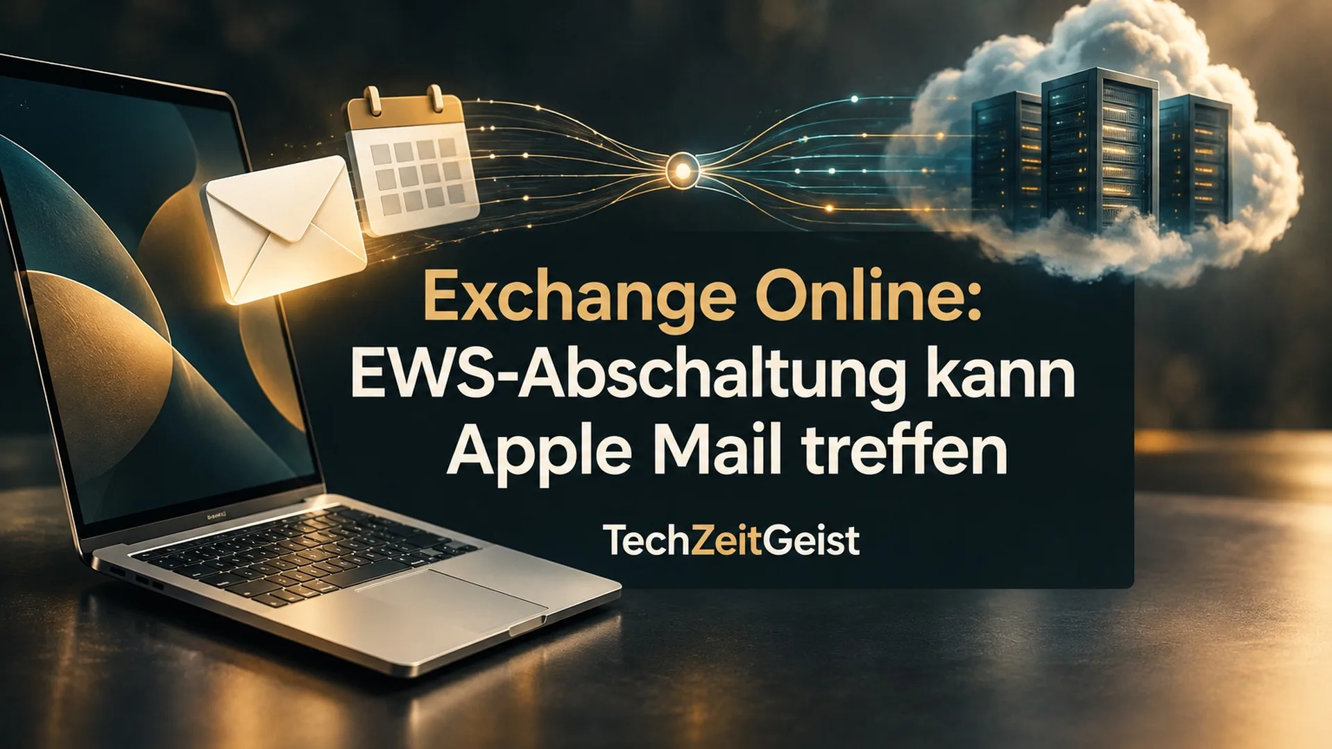 Laptop und Cloudverbindung mit der Artikelüberschrift zur EWS-Abschaltung.