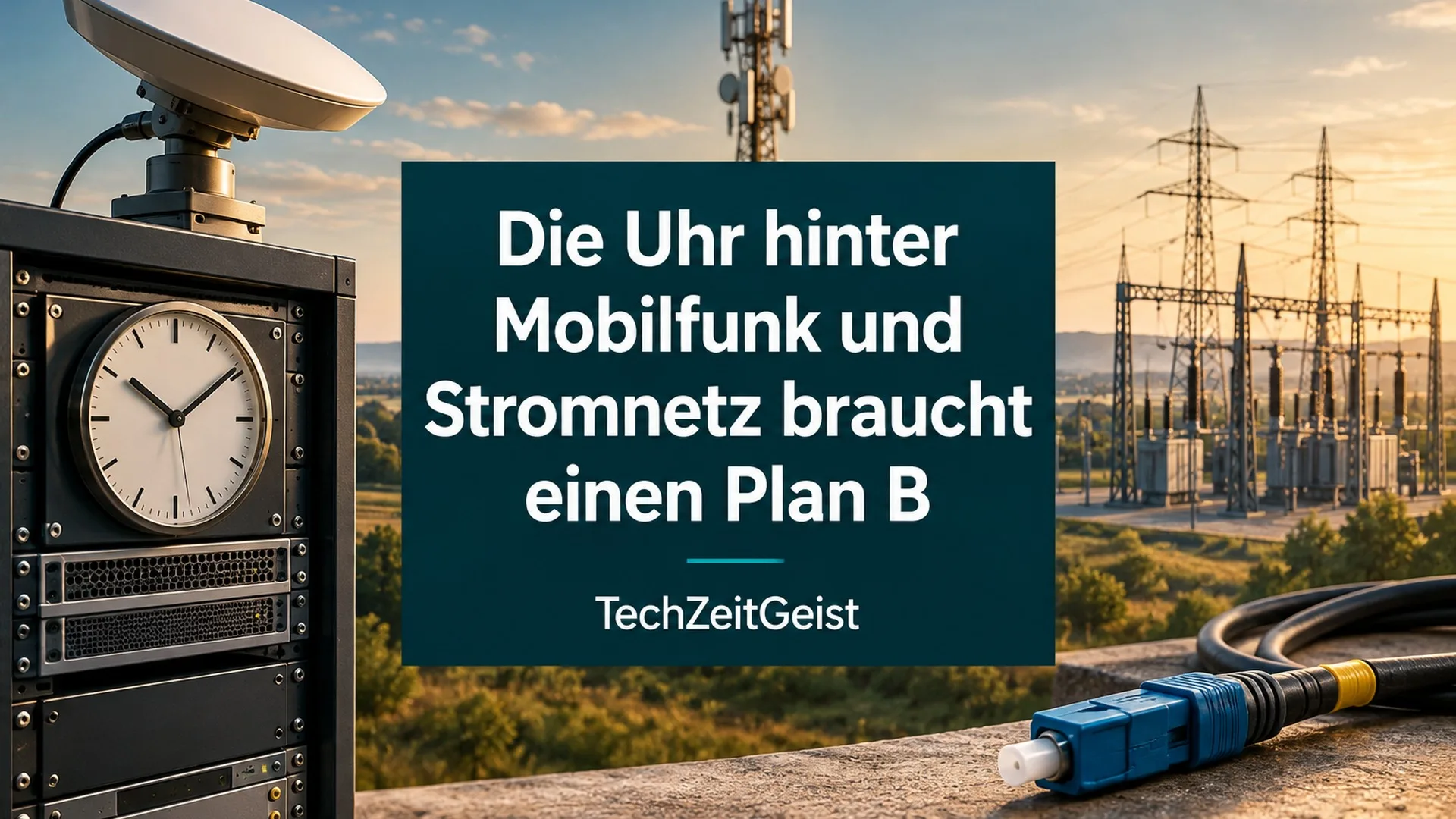 Magazinmotiv mit Uhr, Satellitenantenne, Glasfaseranschluss und vollständiger Artikelüberschrift.