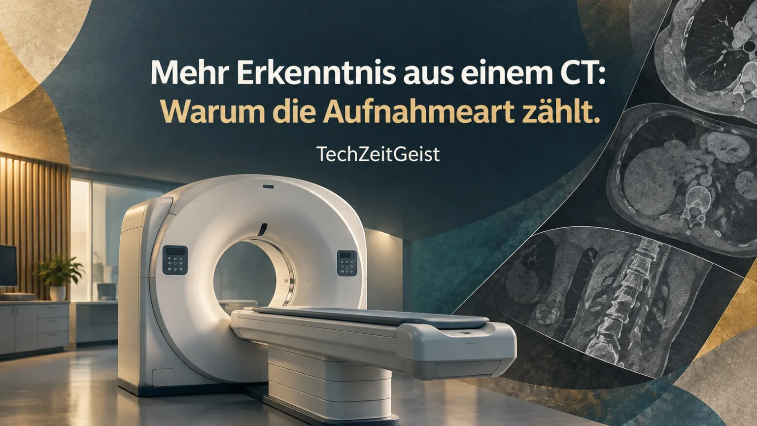Symbolische redaktionelle Darstellung zum Thema Mehr Erkenntnis aus einem CT: Warum die Aufnahmeart zählt. Mit Artikelüberschrift.