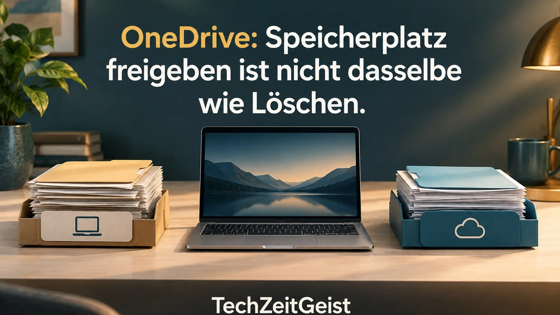 Symbolische Darstellung zum Thema OneDrive: Speicherplatz freigeben ist nicht dasselbe wie Löschen.