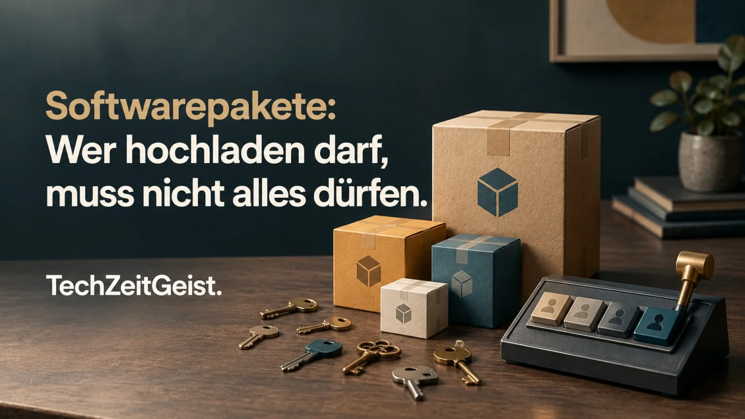 Symbolische Darstellung zum Thema Softwarepakete: Wer hochladen darf, muss nicht alles dürfen.
