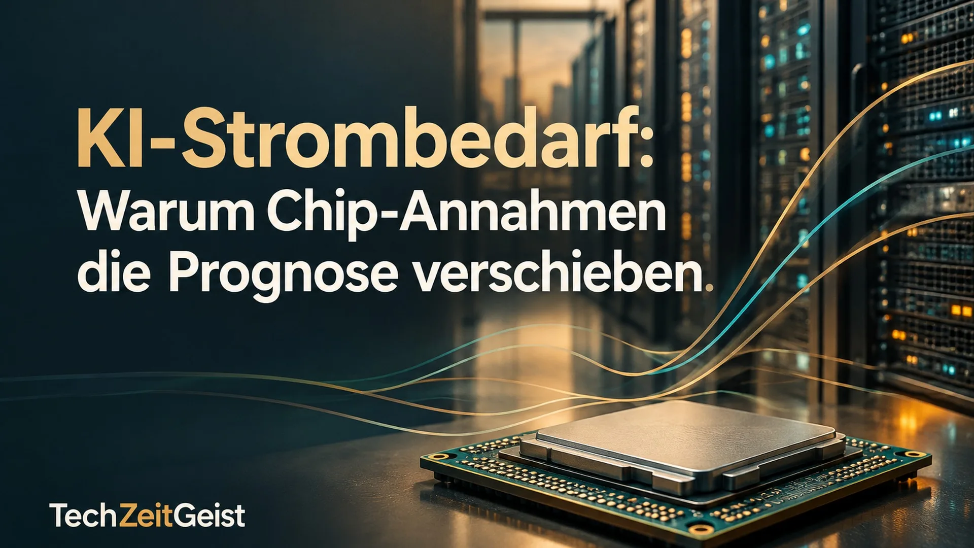 Neutrale Platine vor Servern mit abstrakten auseinanderlaufenden Linien.