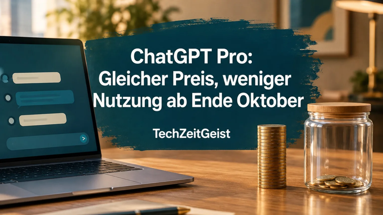 Laptop, Münzsäule und Vorratsglas mit der Artikelüberschrift.
