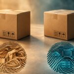 Zwei gleich beschriftete neutrale Versandkisten neben einem präzisen Fingerabdruck der jeweiligen Inhalte; metaphorischer Softwarevergleich, keine gedruckten Fantasie-Zahlen.