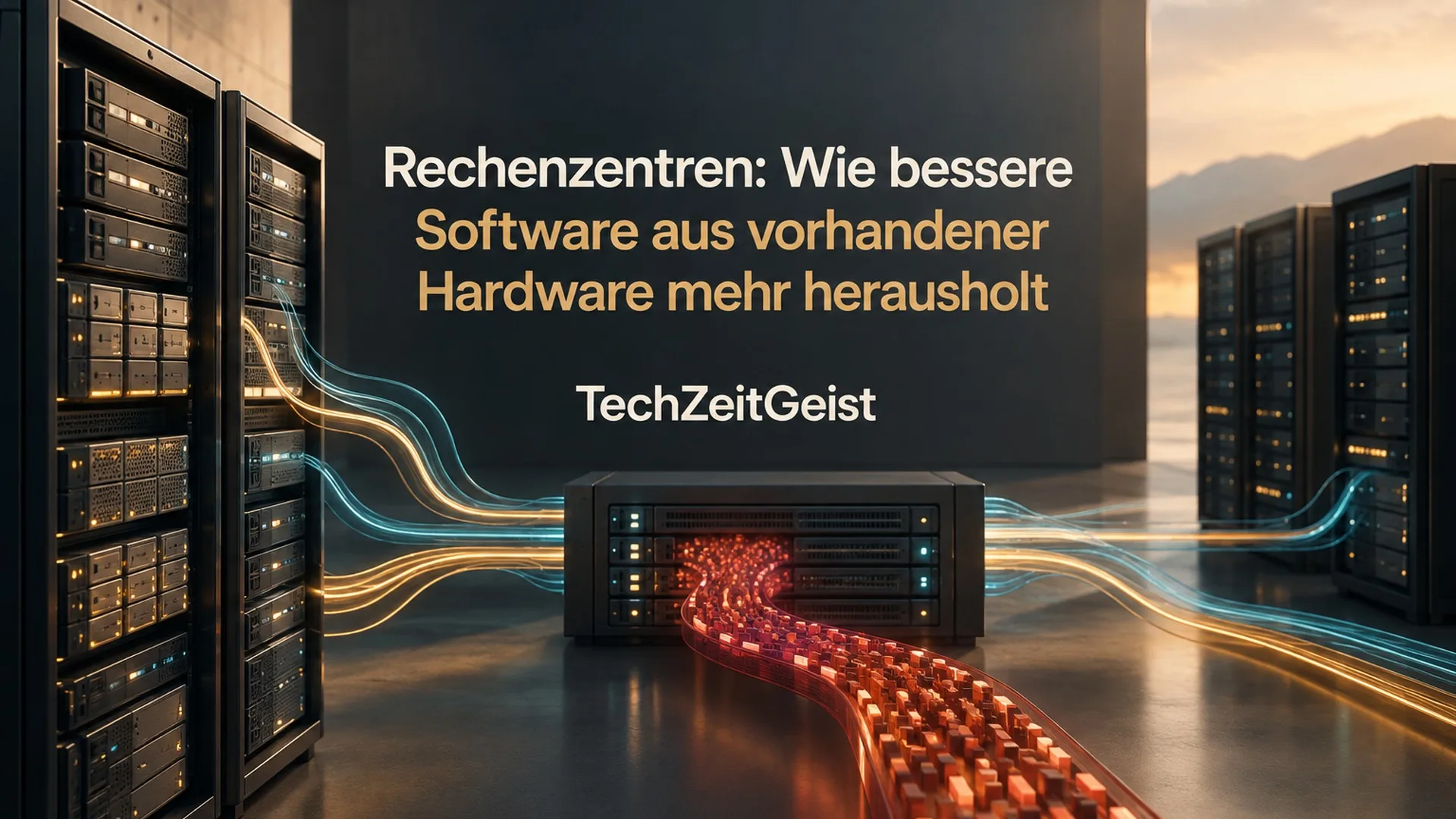 Serverreihen eines Rechenzentrums mit symbolischer Aufgabenverteilung