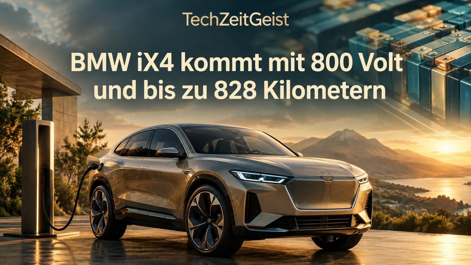 Konzeptionelles elektrisches SUV an einer Ladesäule, keine Produktaufnahme