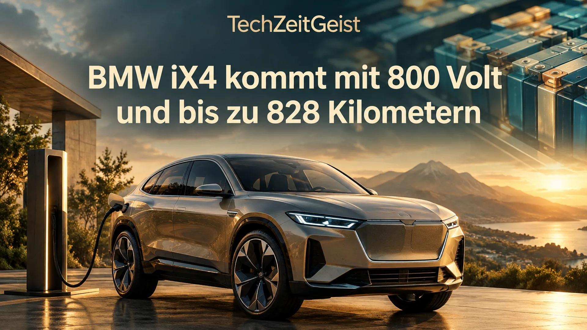 Konzeptionelles elektrisches SUV an einer Ladesäule, keine Produktaufnahme
