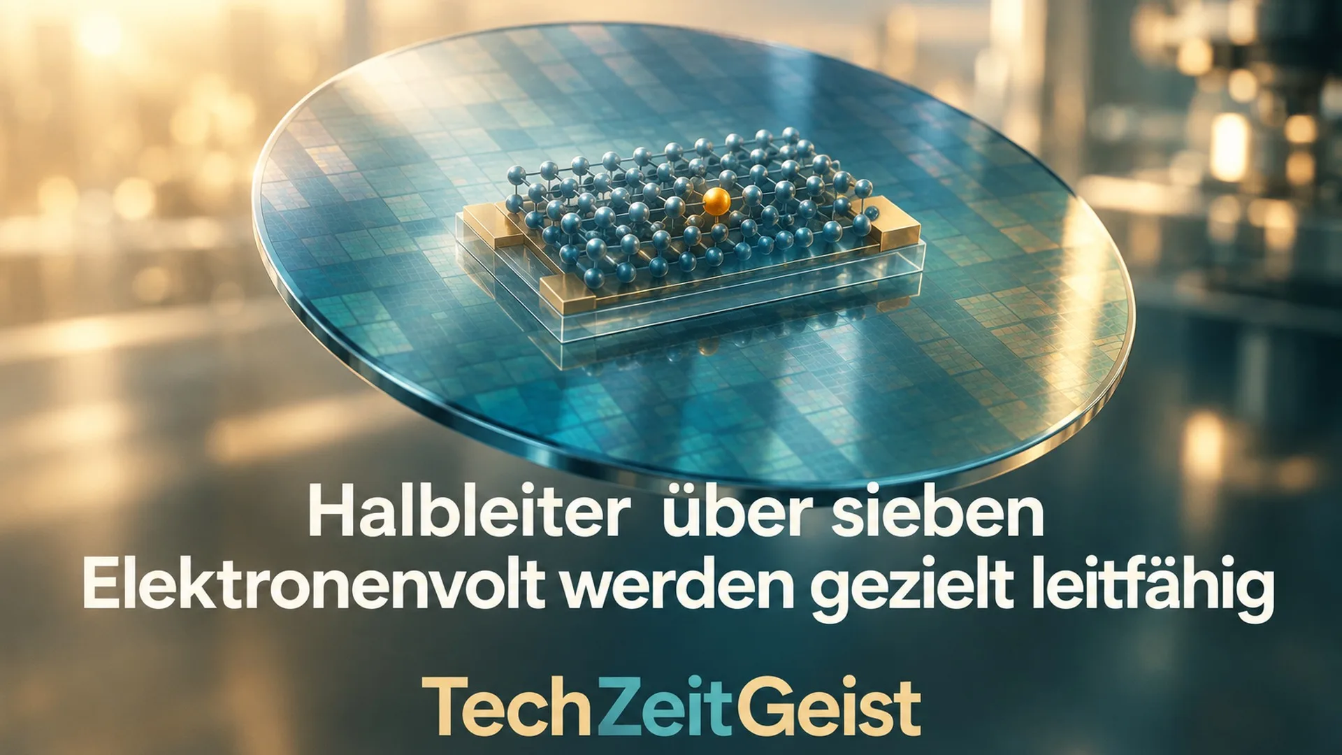 Konzeptioneller Halbleiteraufbau auf einem Saphirträger mit symbolischem Dotieratom