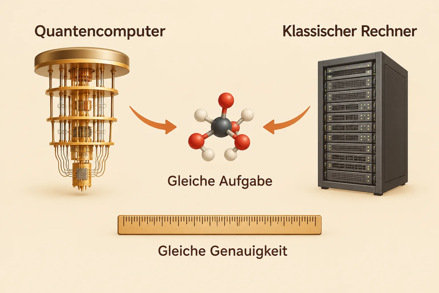 Quantencomputer und klassischer Rechner unter gemeinsamen Vergleichskriterien