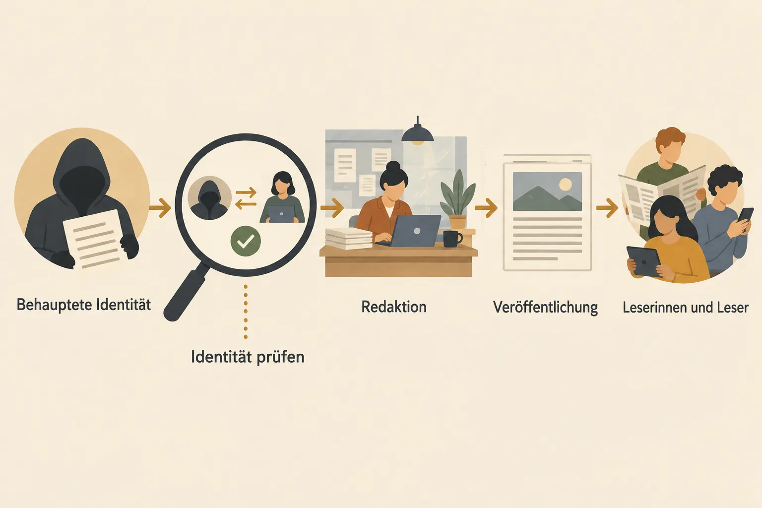 Veröffentlichungskette mit Prüfung der behaupteten Autorenidentität