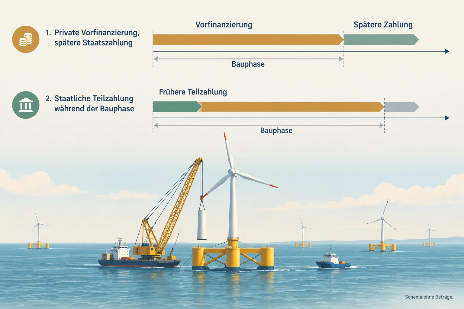 Förderzahlung und Vorfinanzierung eines Windparks als Zeitschema