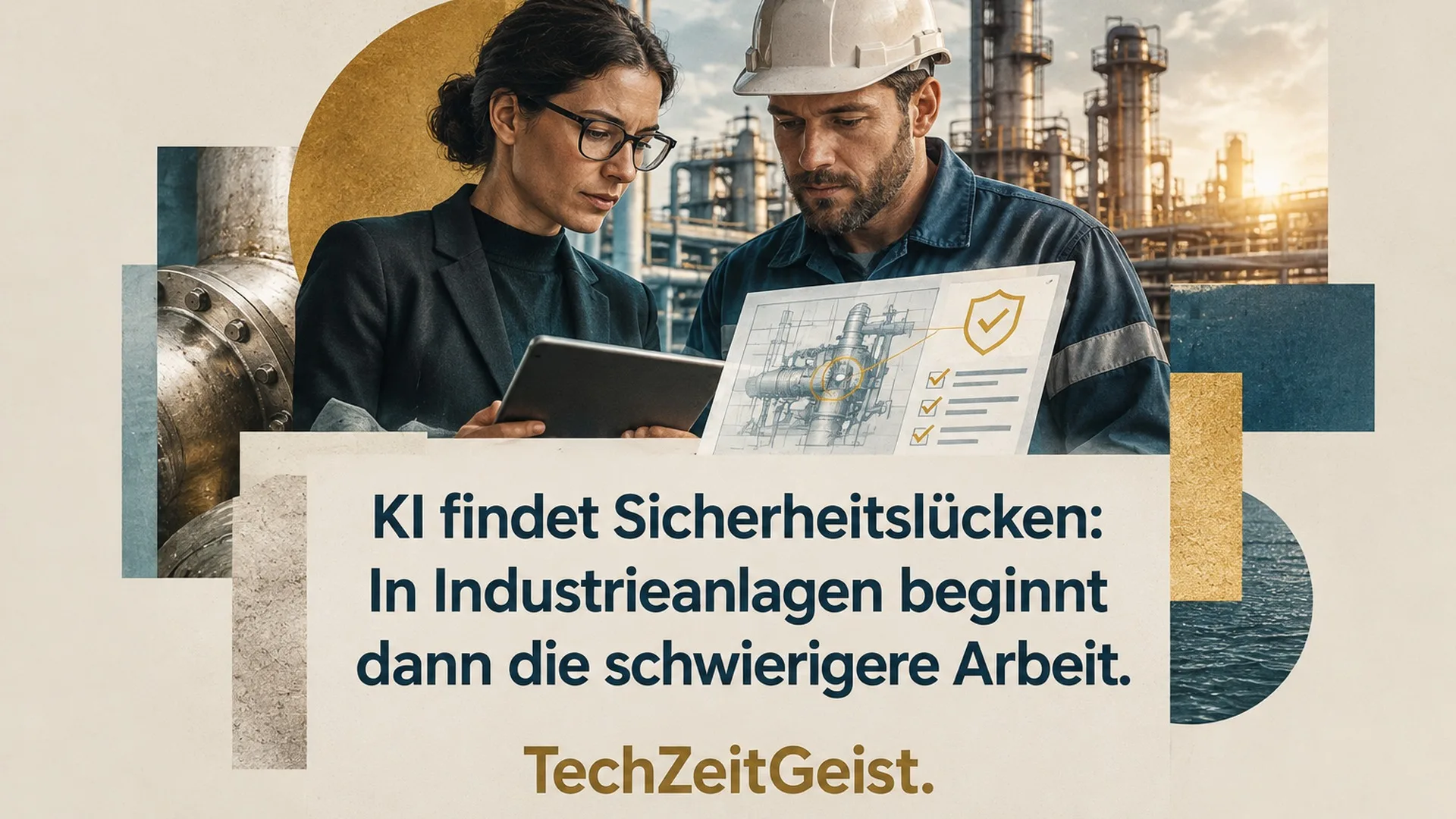 Konzeptionelle Illustration zum Thema KI findet Sicherheitslücken: In Industrieanlagen beginnt dann die schwierigere Arbeit