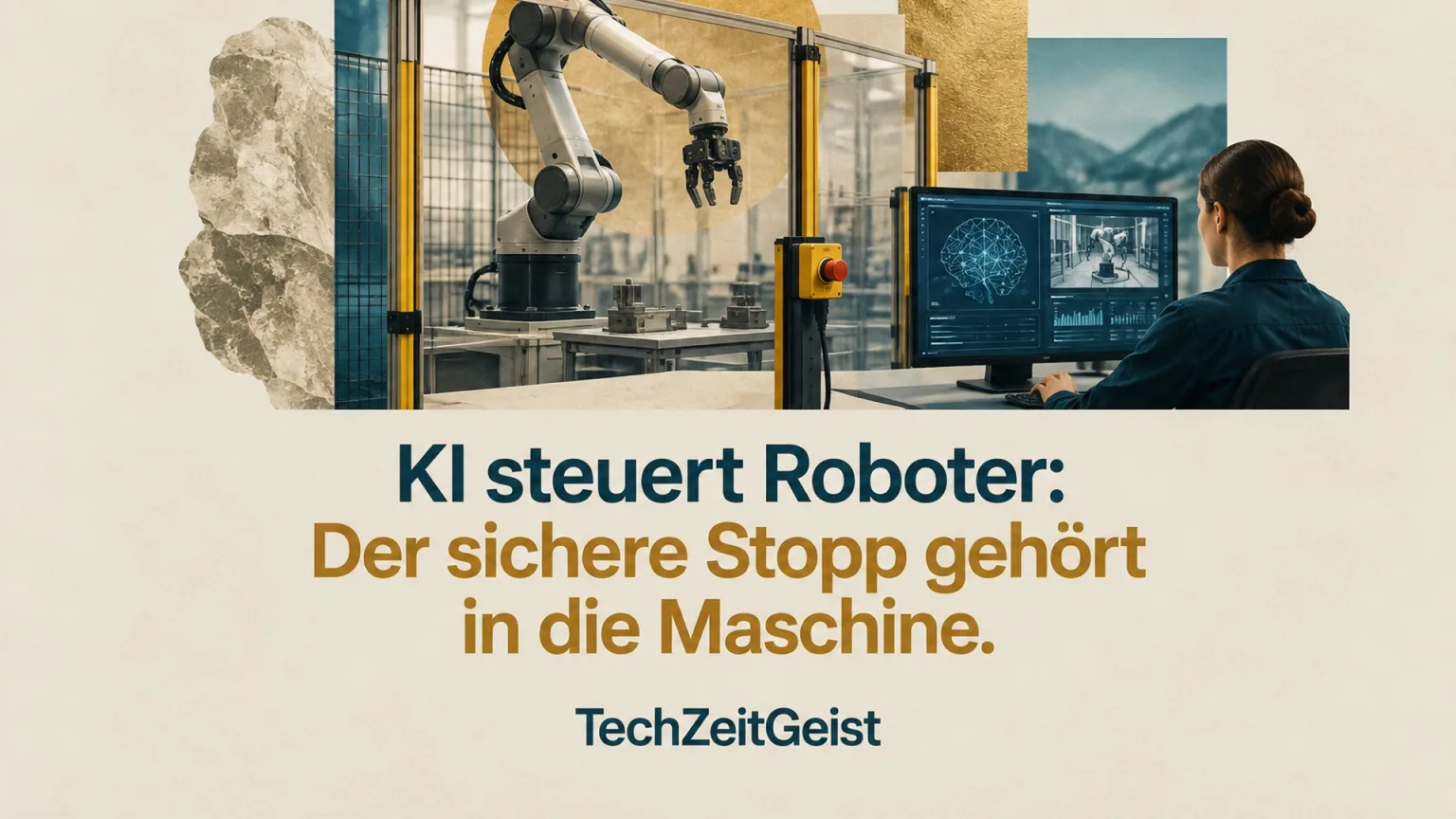 Konzeptionelle Illustration zum Thema KI steuert Roboter: Der sichere Stopp gehört in die Maschine