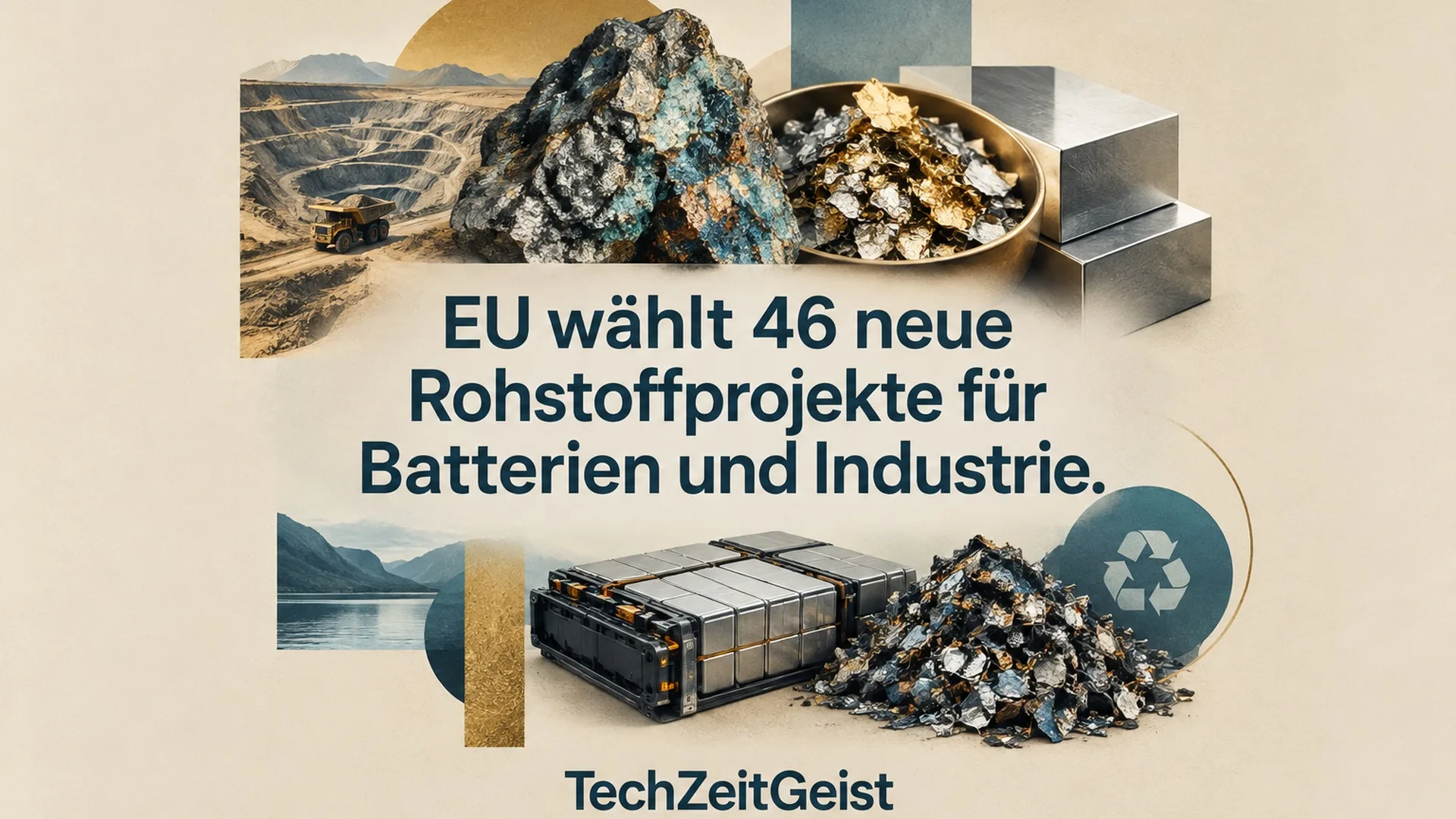 Konzeptionelle Illustration zum Thema EU wählt 46 neue Rohstoffprojekte für Batterien und Industrie