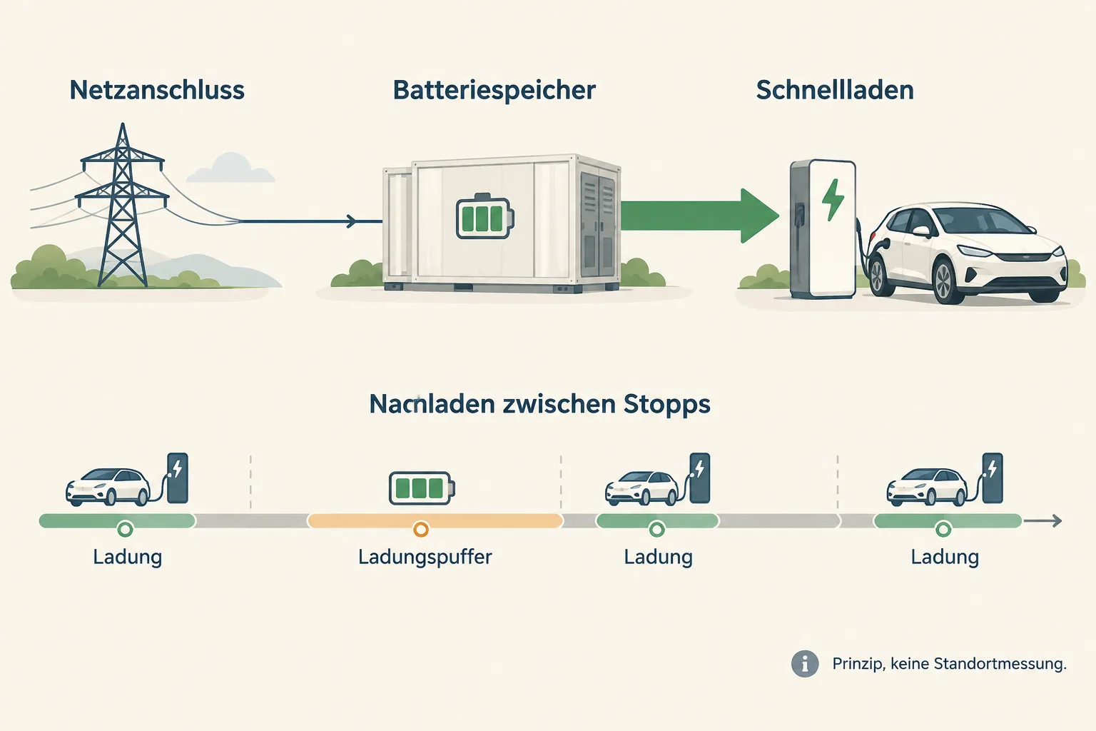 Batteriepuffer zwischen Netzanschluss und Schnelllader