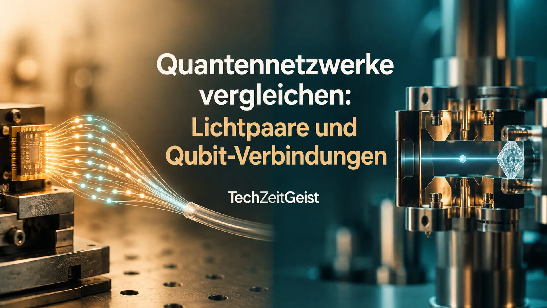 Symbolischer Photonenquellenchip neben optisch verbundenen Materie-Qubits