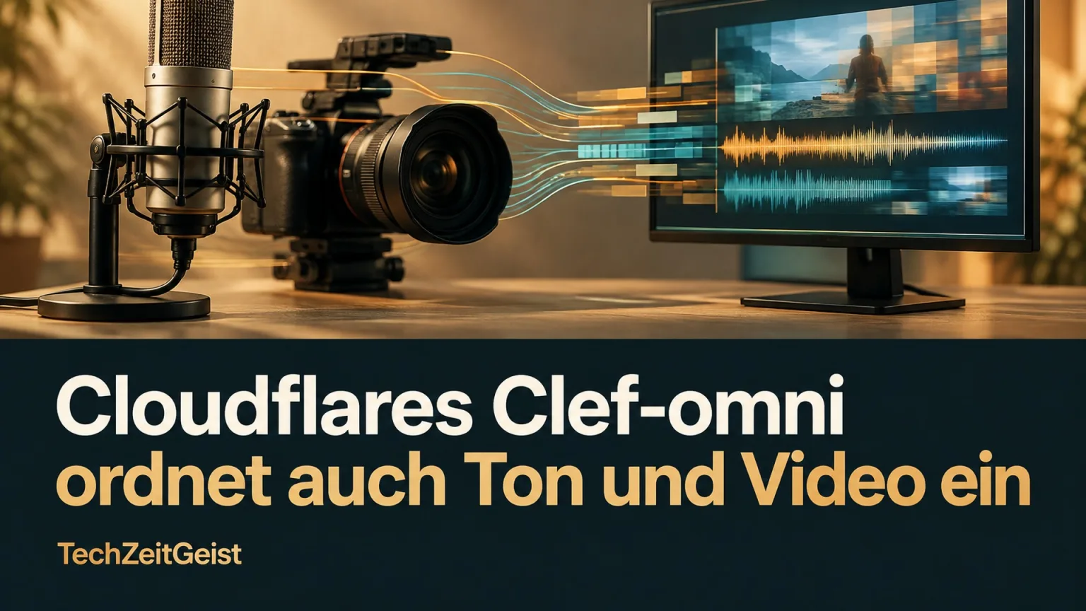Editorial-Illustration eines Mikrofons und einer Kamera mit gemeinsamem digitalen Analysepfad