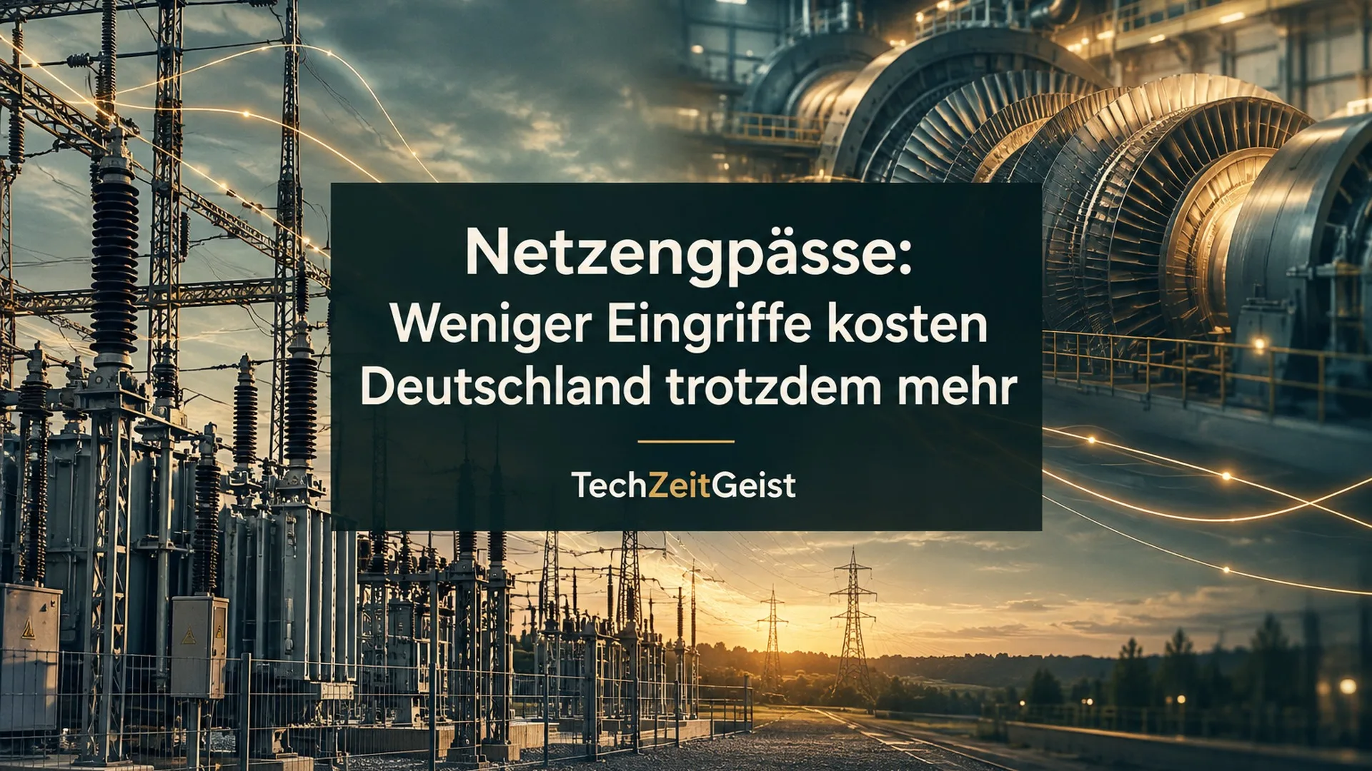 Symbolische Umspannanlage und Kraftwerksturbine