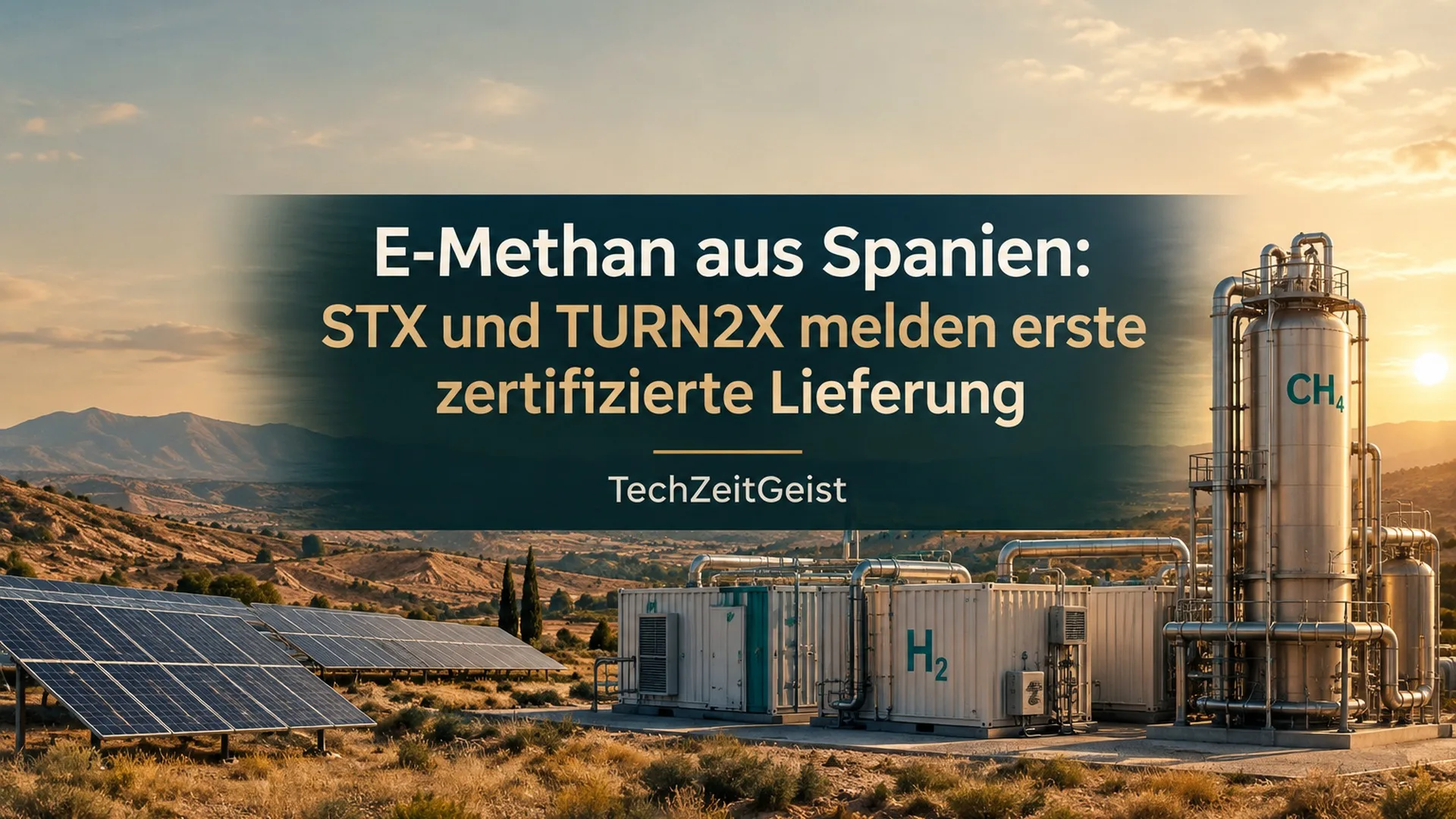 Symbolische Elektrolyse- und Methanisierungsanlage mit Solarfeld