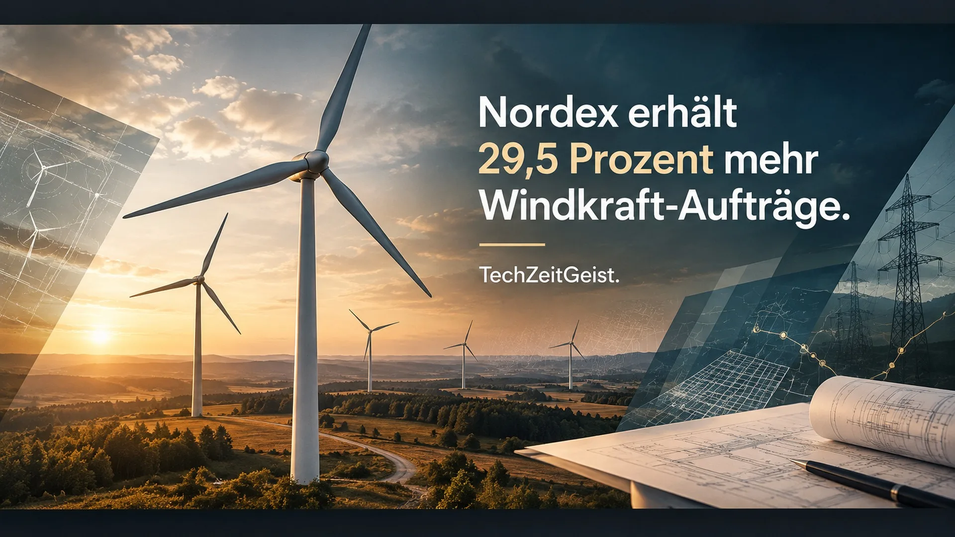 Magazinmotiv mit Windpark und vollständigem Artikeltitel
