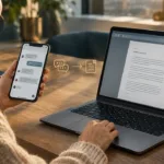 Smartphone und Laptop als Illustration der Arbeit mit einem KI-Assistenten