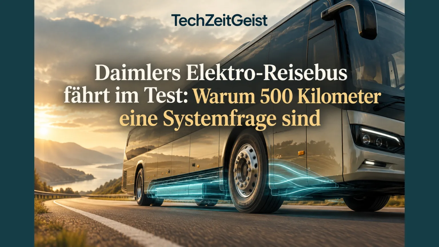 Generischer elektrischer Reisebus auf einer Fernstraße.