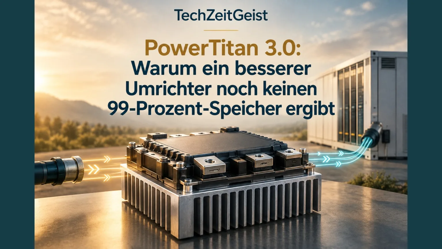 Leistungshalbleitermodul auf einem Kühlkörper vor einem Batteriespeicher.