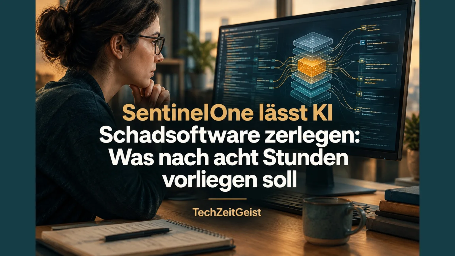 Sicherheitsforscherin untersucht abstrahierte Softwarebausteine am Monitor.