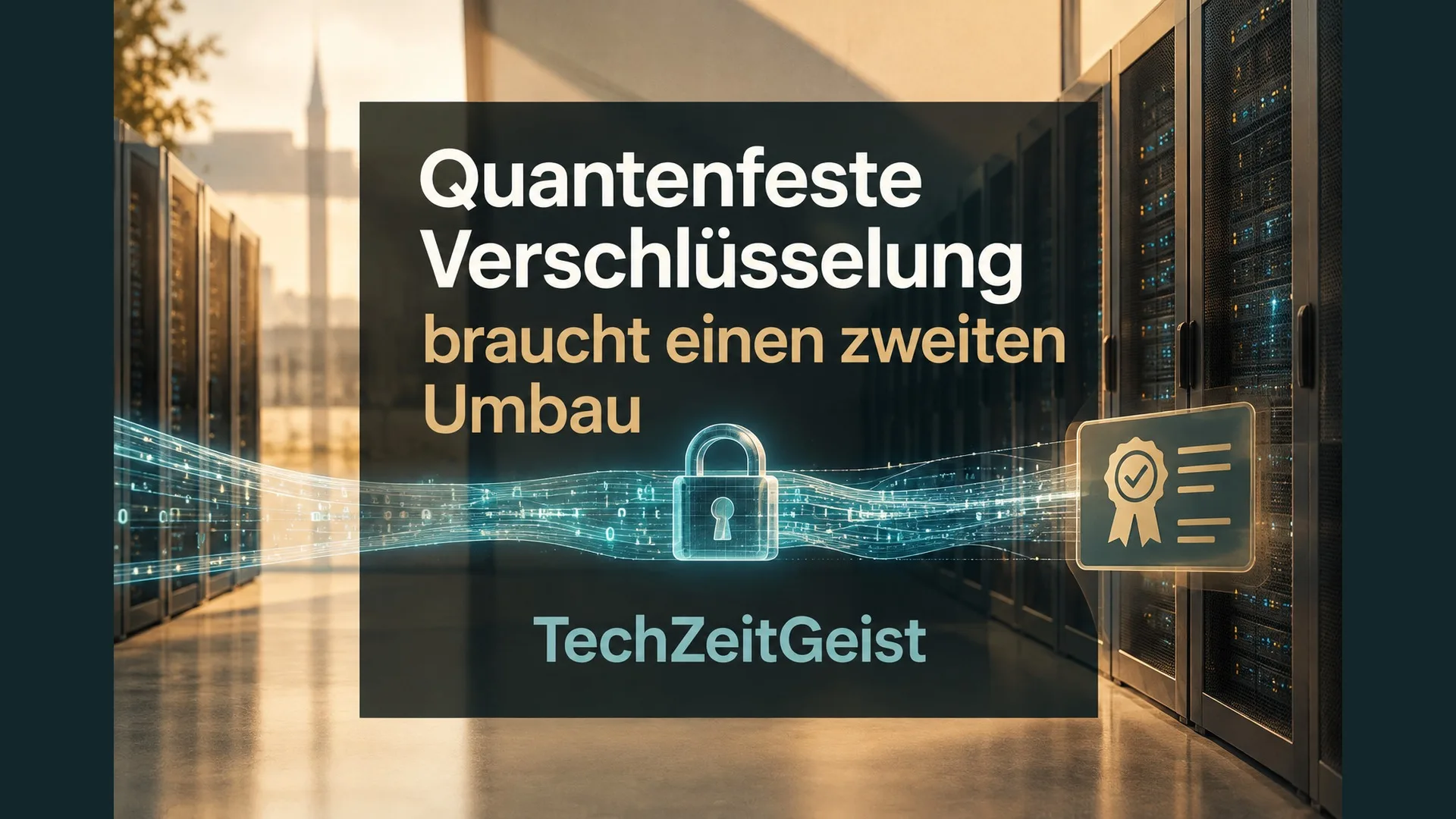 Illustration zu Quantenfeste Verschlüsselung braucht einen zweiten Umbau. Mit vollständiger Artikelüberschrift undTechZeitGeist-Schriftzug.
