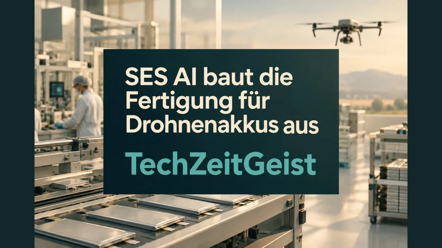 Illustration zu SES AI baut die Fertigung für Drohnenakkus aus. Mit vollständiger Artikelüberschrift undTechZeitGeist-Schriftzug.
