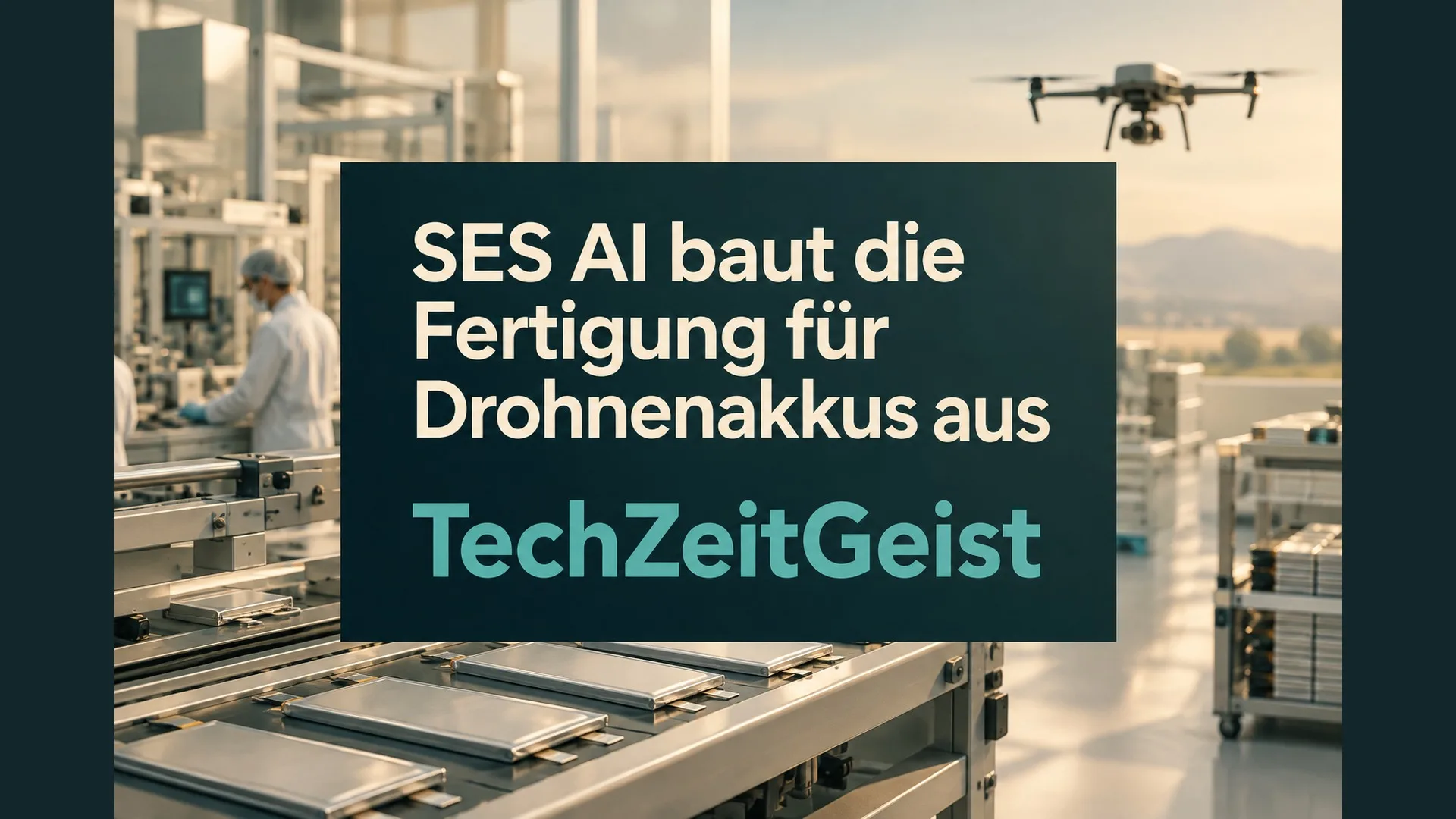 Illustration zu SES AI baut die Fertigung für Drohnenakkus aus. Mit vollständiger Artikelüberschrift undTechZeitGeist-Schriftzug.