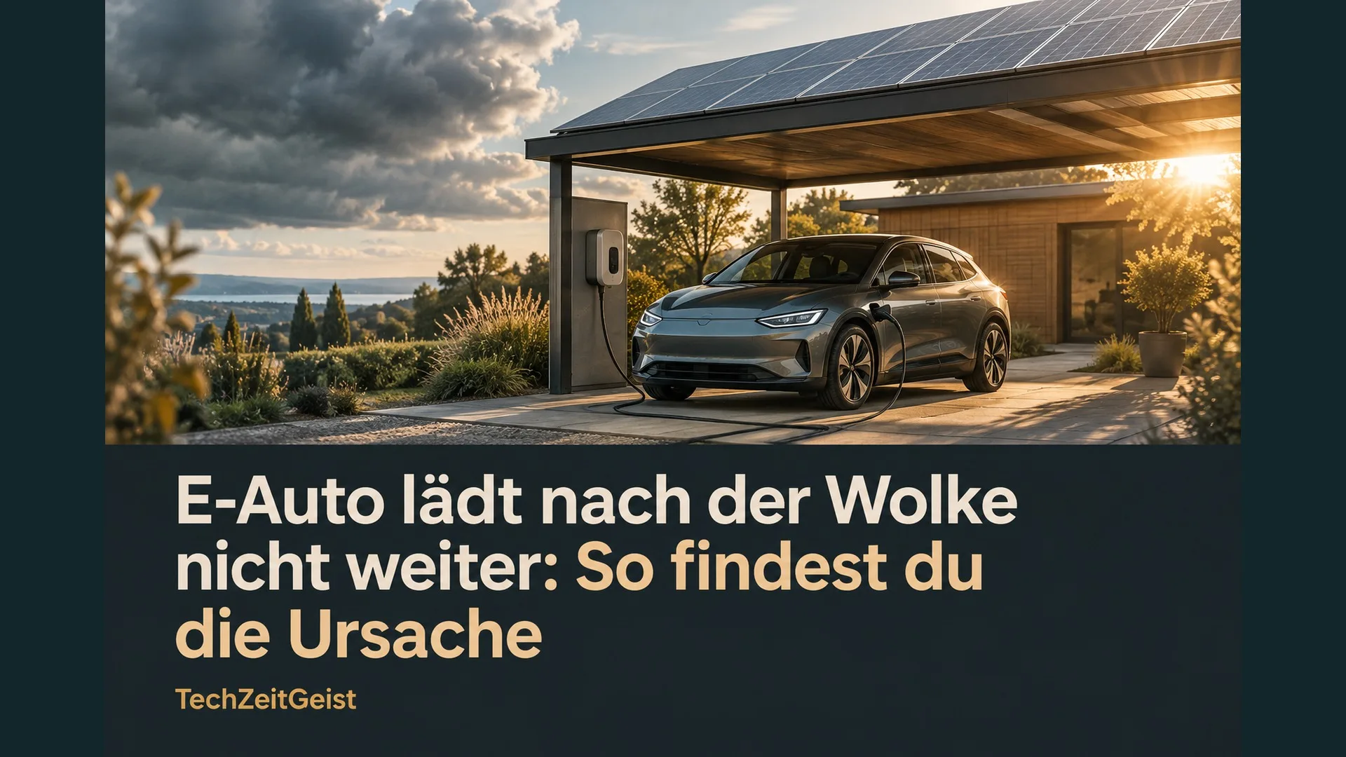 Elektroauto an einer Wallbox unter einem Carport mit Solardach