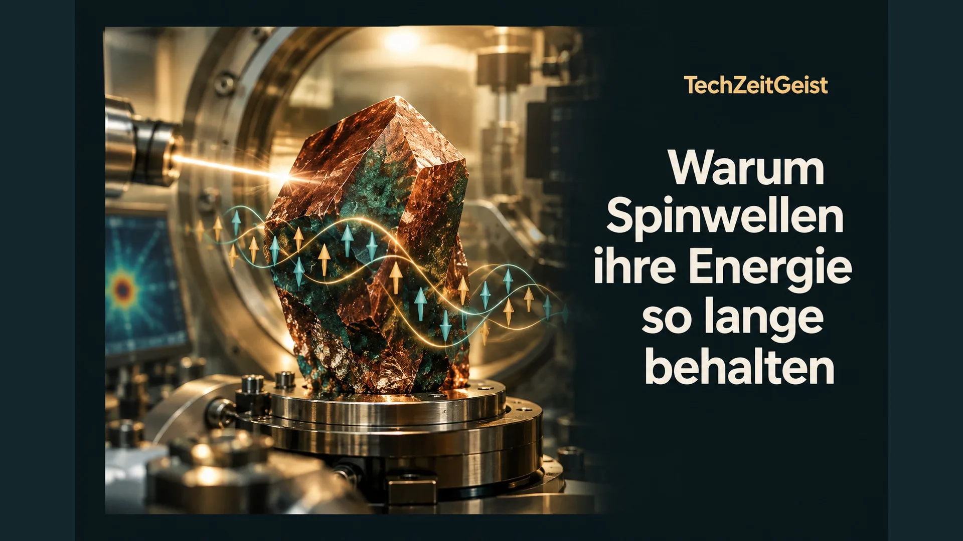 Symbolische Illustration eines Kristalls im Röntgenexperiment mit eingezeichneten Spinwellen.