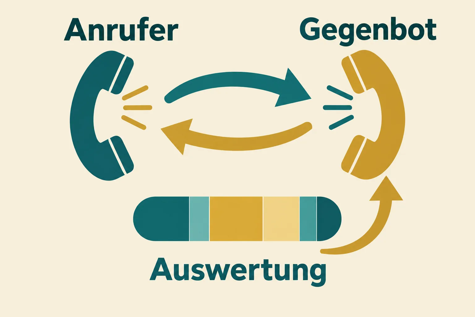 Simulierter Dialog zwischen Anrufer und Gegenbot mit Rückkopplung aus einer Auswertung
