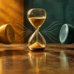 Zwei Telefonhörer und eine Sanduhr als Symbol für gebundene Gesprächszeit