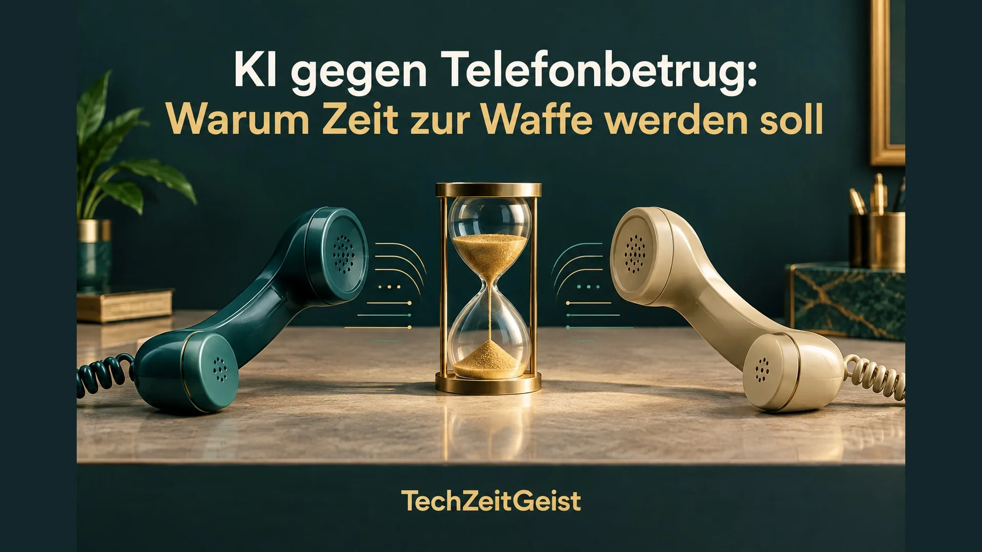 Telefonhörer und Sanduhr mit dem vollständigen Artikeltitel