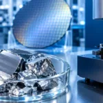 Metallstücke und Wafer als Symbol für hochreine Halbleitermaterialien