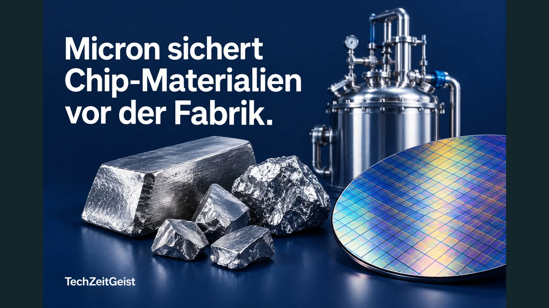 Metallstücke und Wafer mit dem Artikeltitel Micron sichert Chip-Materialien vor der Fabrik