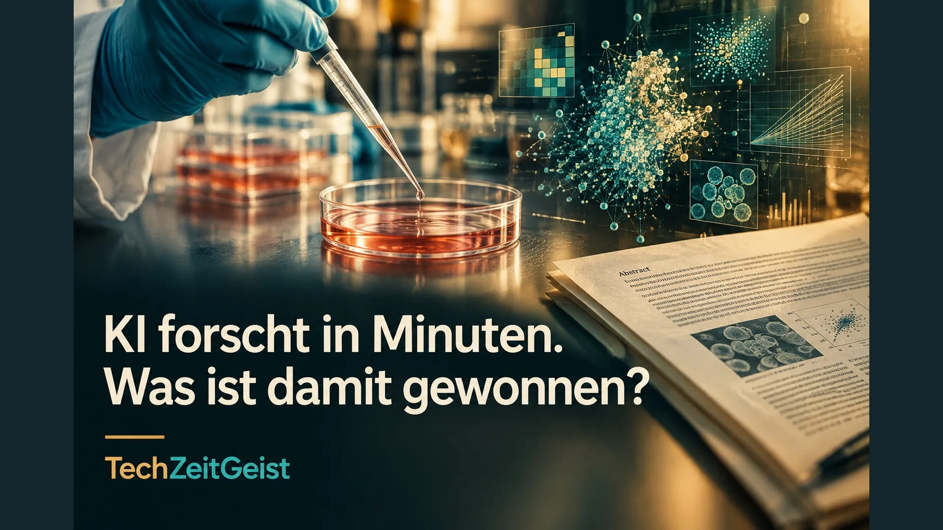 Laborcollage mit Pipette, Forschungsdaten und der Artikelüberschrift.