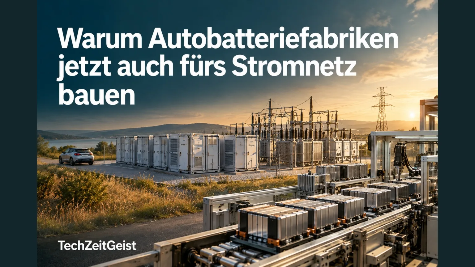 Magazinmotiv mit Zellfertigung und Netzspeichern sowie vollständiger Artikelüberschrift.
