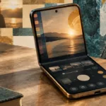 Schematisches faltbares Smartphone mit getrennten Bildschirmbereichen