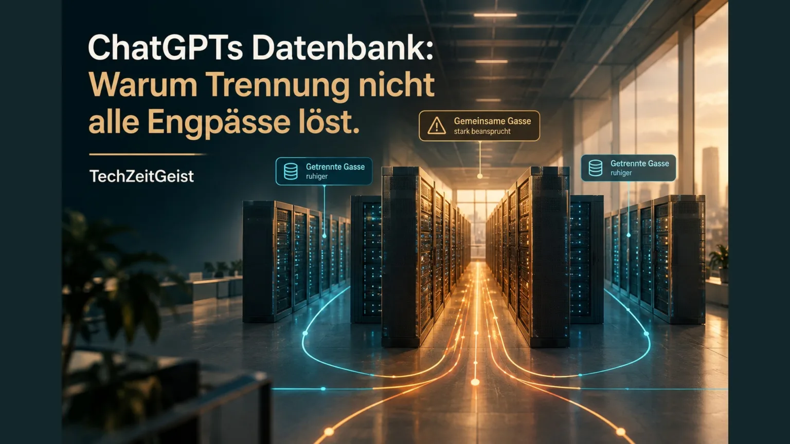 Illustration geteilter und getrennter Datenbankkapazität in einem Rechenzentrum.