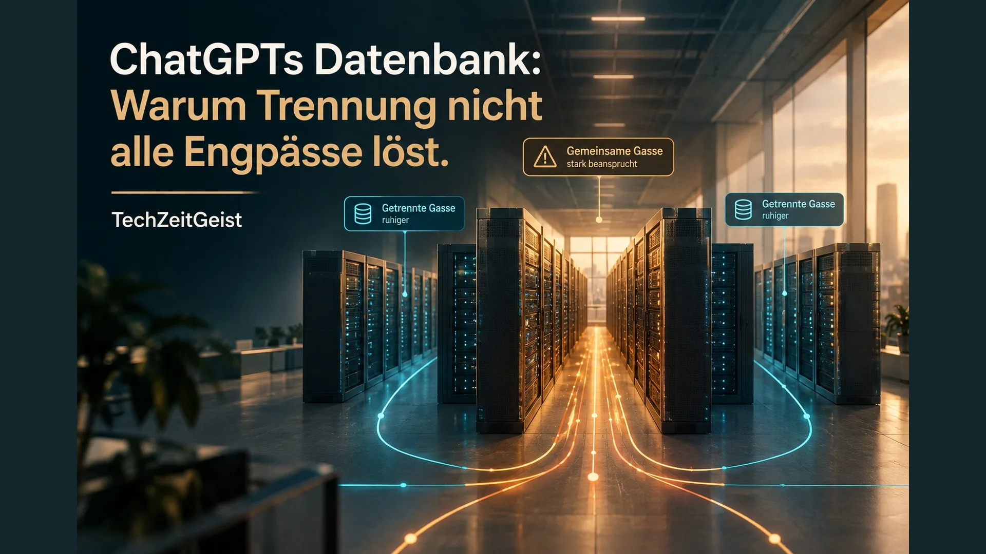 Illustration geteilter und getrennter Datenbankkapazität in einem Rechenzentrum.