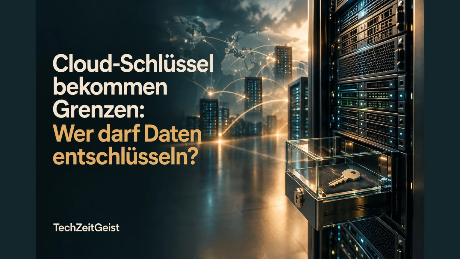 Serverrack und gesicherter Schlüssel mit vollständiger Artikelüberschrift