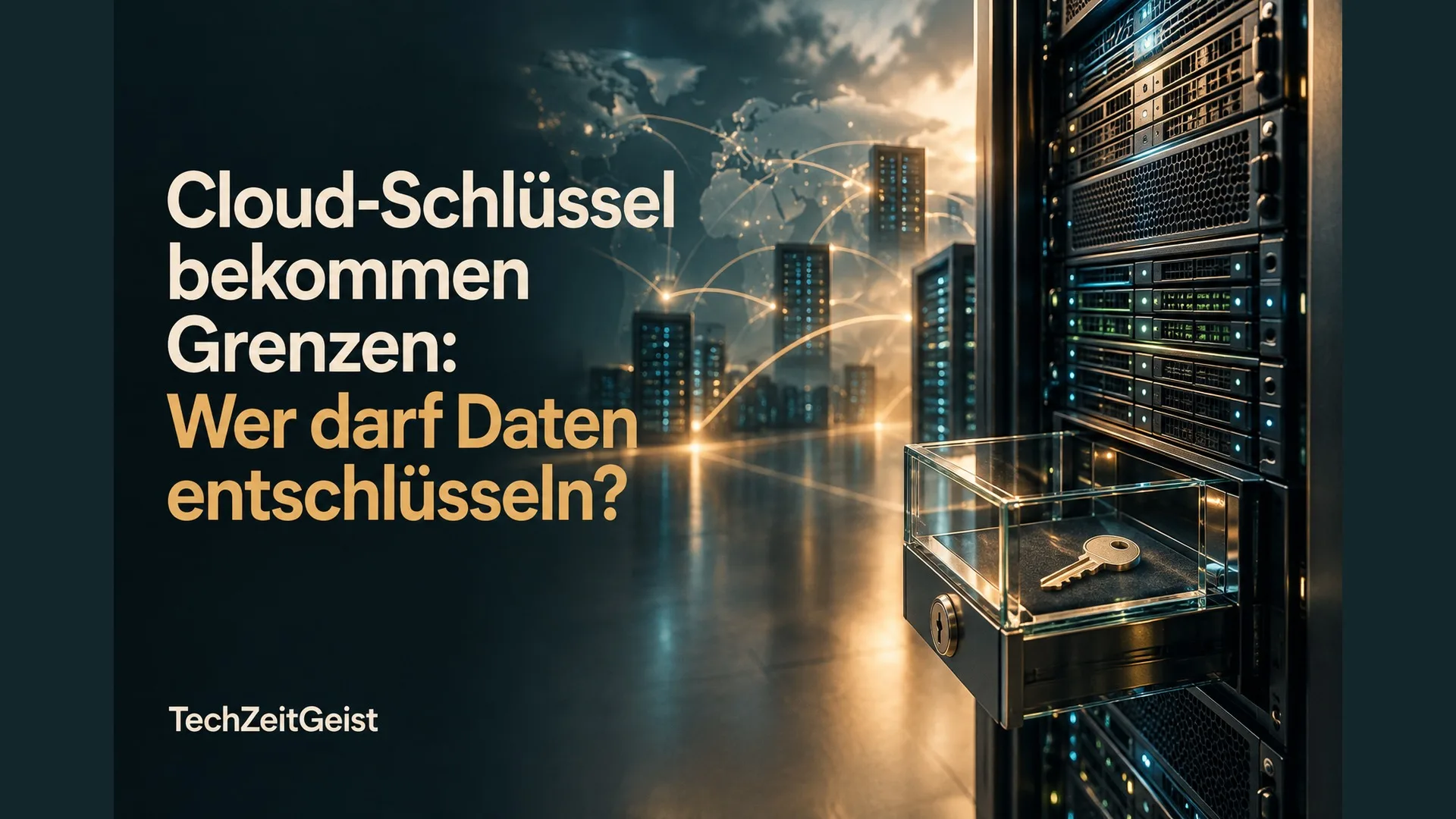 Serverrack und gesicherter Schlüssel mit vollständiger Artikelüberschrift