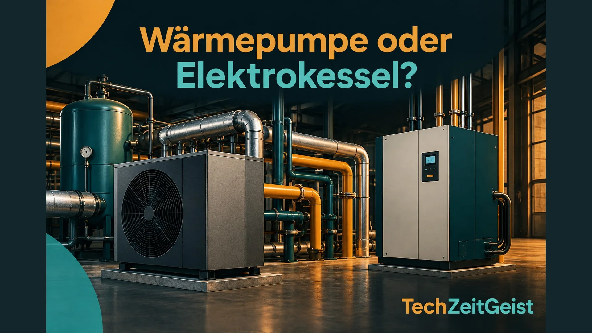 Industrieanlage mit Artikelüberschrift Wärmepumpe oder Elektrokessel