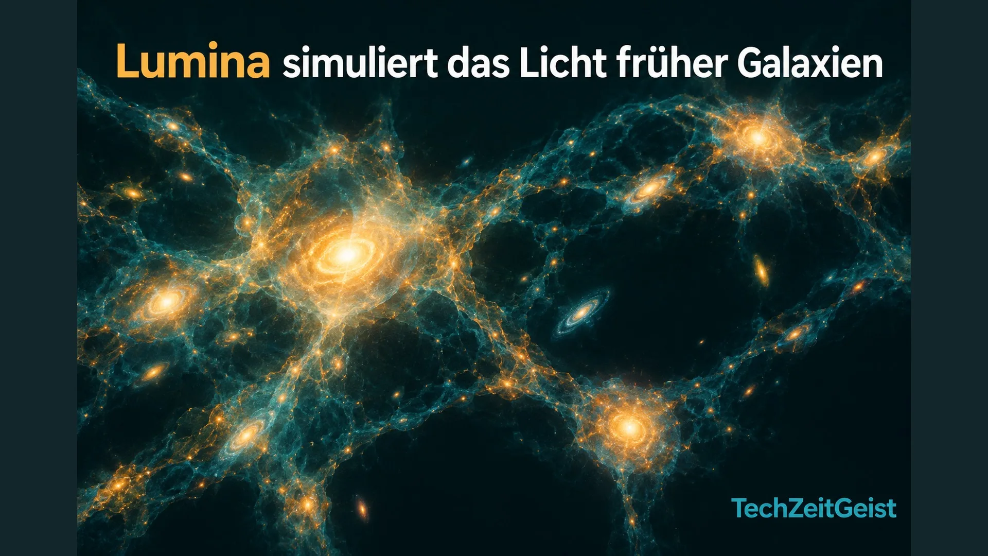 Illustration früher Galaxien mit Artikelüberschrift